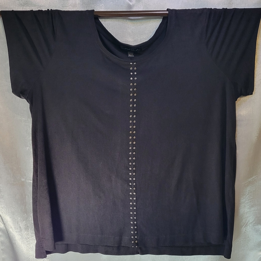 French Laundry Black Studded Short Sleeve Top